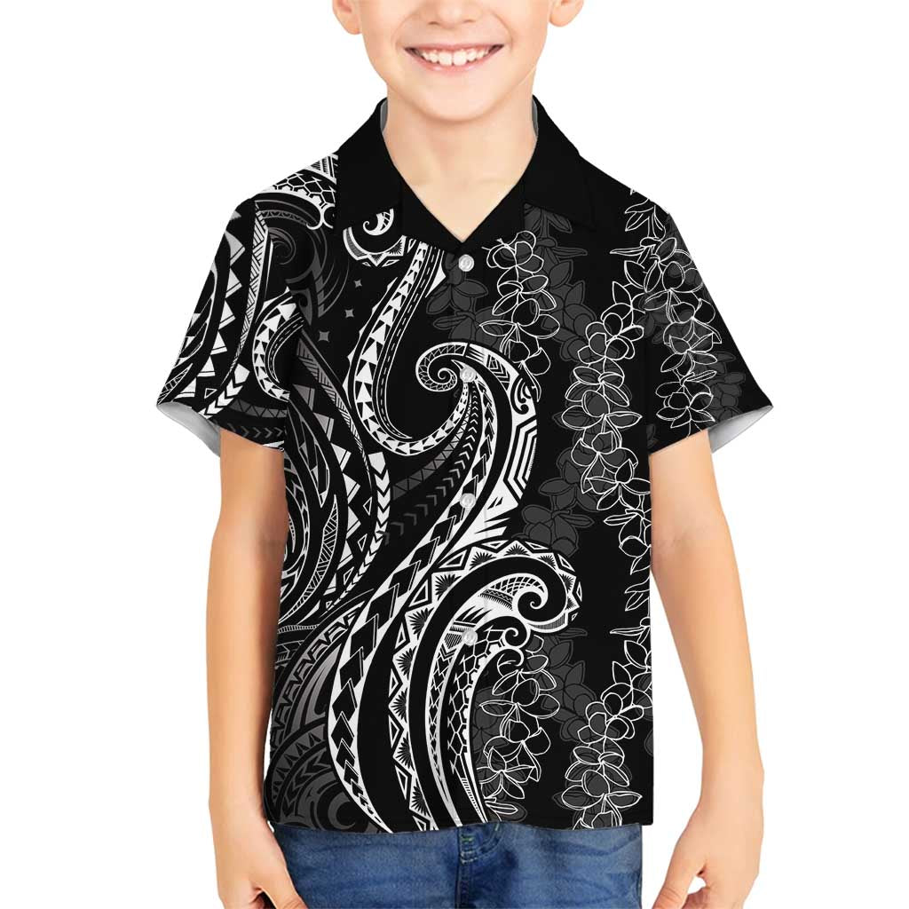 Polynesia Plumeria Lei Family Matching Tank Maxi Dress and Hawaiian Shirt Black Curves Motif