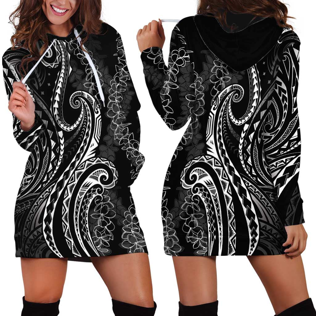 Polynesia Plumeria Lei Hoodie Dress Black Curves Motif