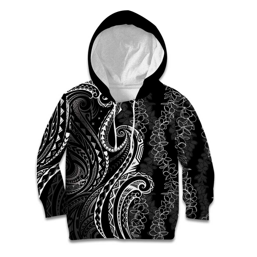 Polynesia Plumeria Lei Kid Hoodie Black Curves Motif LT7 Hoodie Black - Polynesian Pride