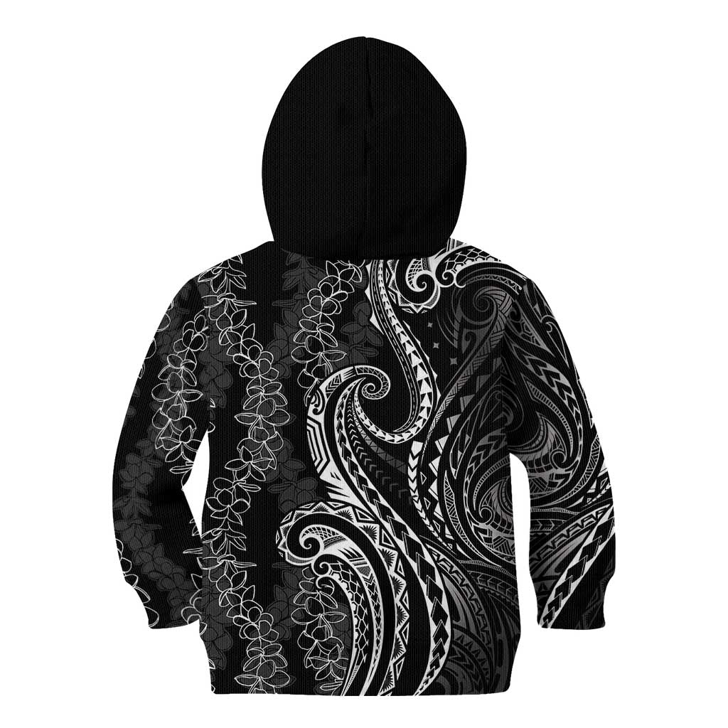 Polynesia Plumeria Lei Kid Hoodie Black Curves Motif LT7 - Polynesian Pride