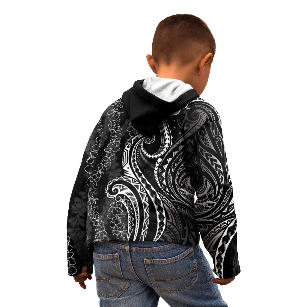 Polynesia Plumeria Lei Kid Hoodie Black Curves Motif LT7 - Polynesian Pride