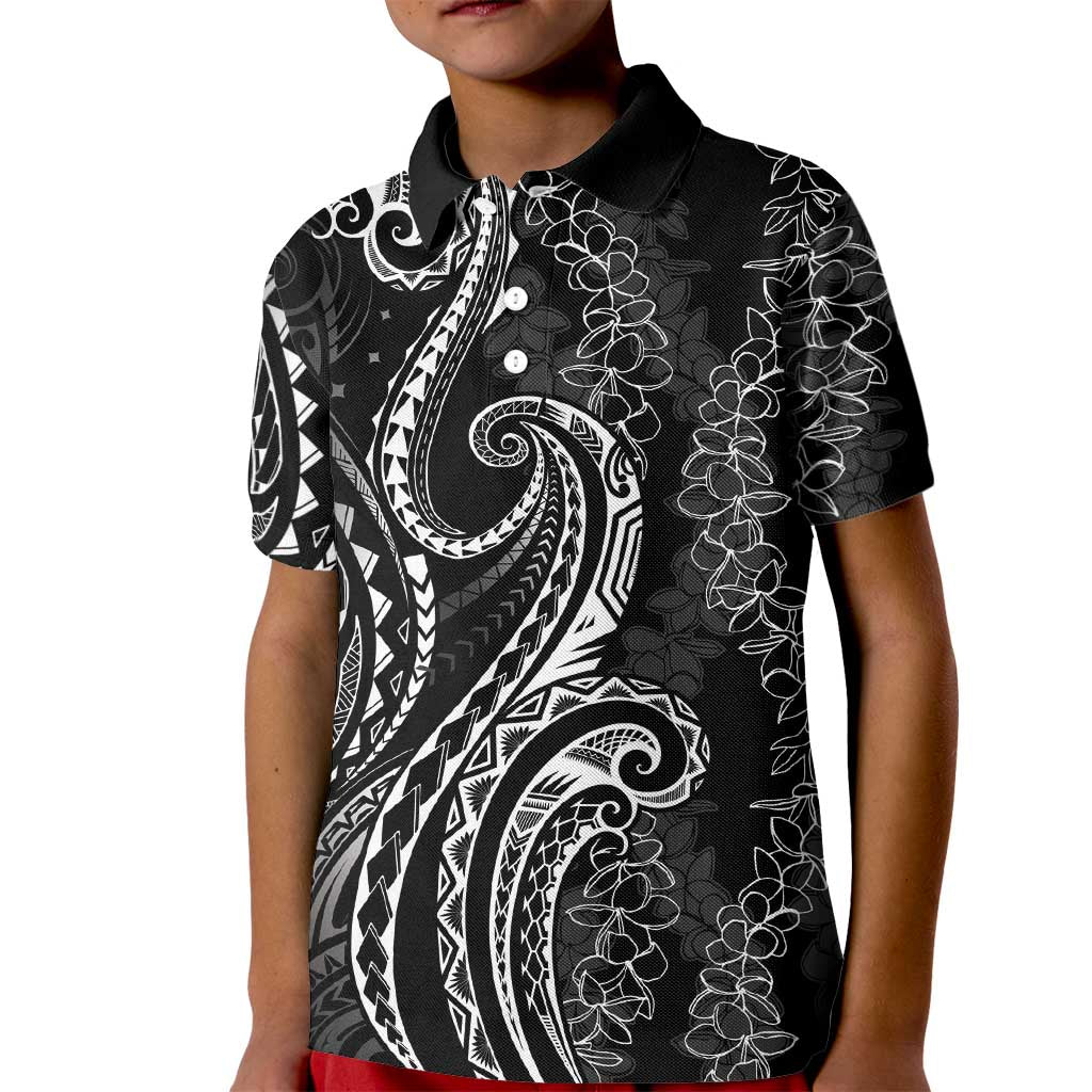 Polynesia Plumeria Lei Kid Polo Shirt Black Curves Motif LT7 Kid Black - Polynesian Pride