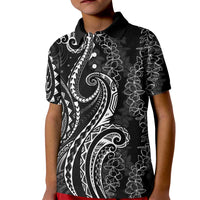 Polynesia Plumeria Lei Kid Polo Shirt Black Curves Motif LT7 Kid Black - Polynesian Pride