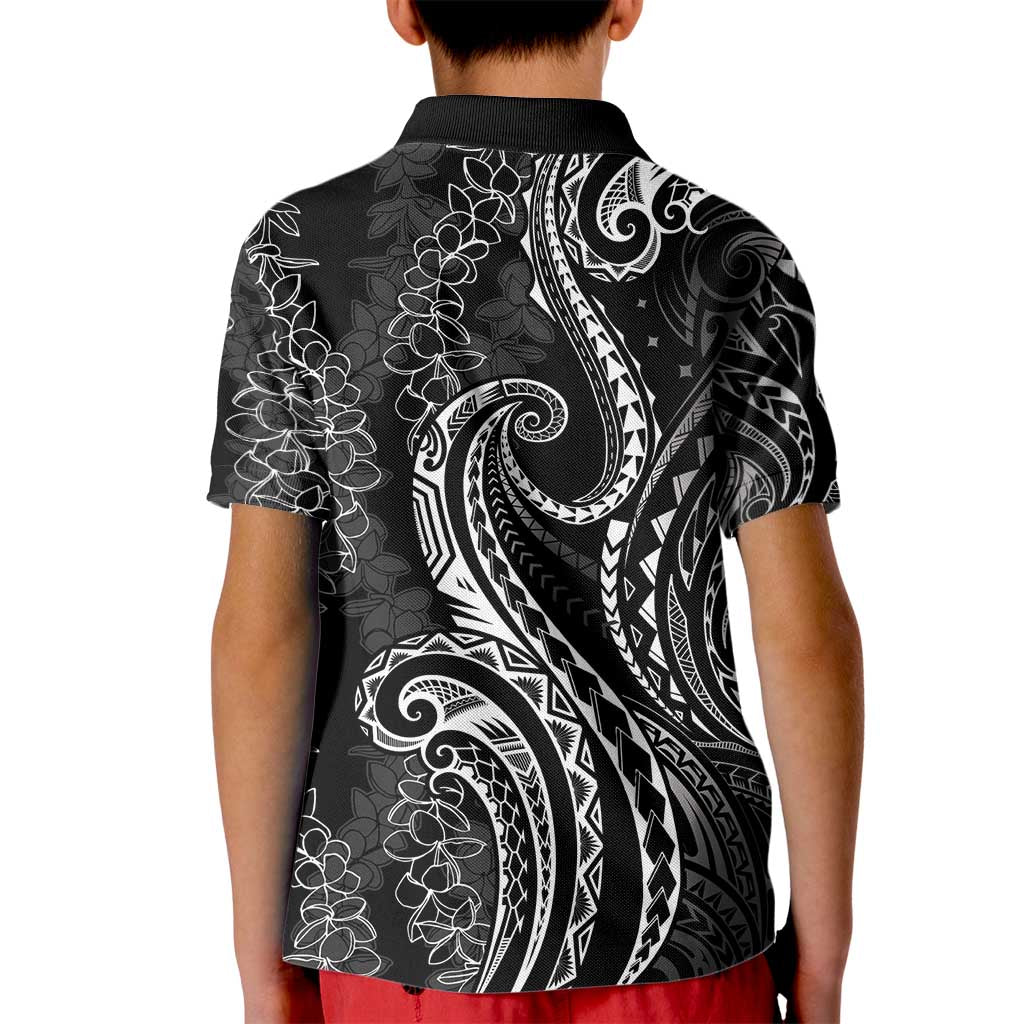 Polynesia Plumeria Lei Kid Polo Shirt Black Curves Motif LT7 - Polynesian Pride