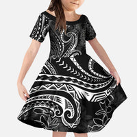 Polynesia Plumeria Lei Kid Short Sleeve Dress Black Curves Motif LT7 KID Black - Polynesian Pride