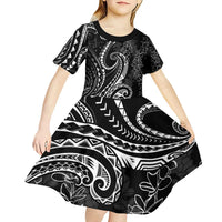 Polynesia Plumeria Lei Kid Short Sleeve Dress Black Curves Motif LT7 - Polynesian Pride