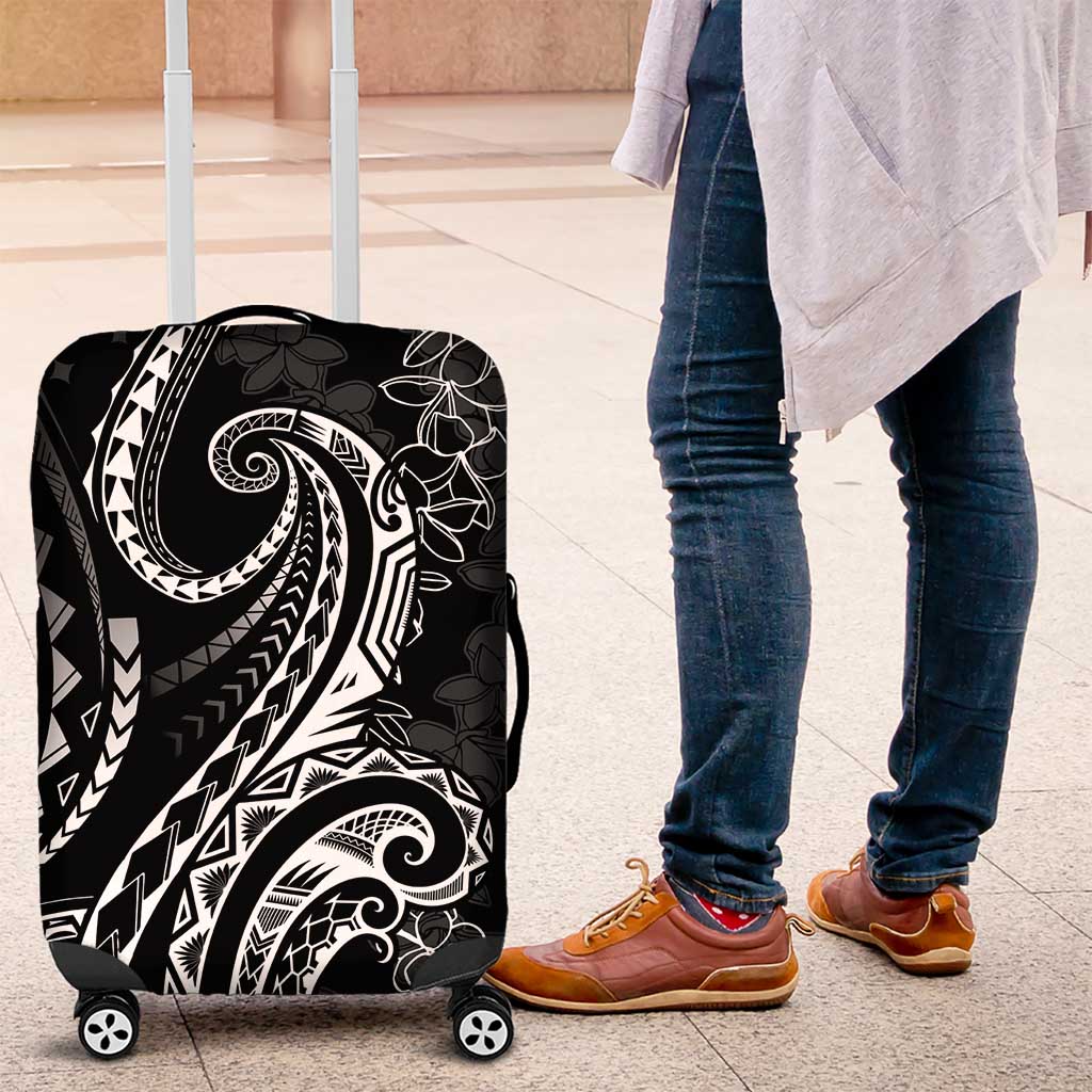Polynesia Plumeria Lei Luggage Cover Black Curves Motif