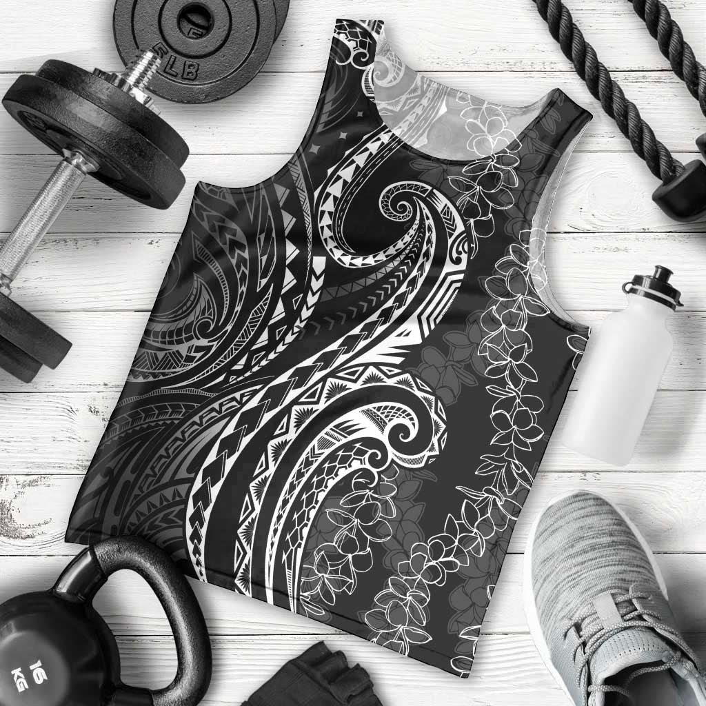 Polynesia Plumeria Lei Men Tank Top Black Curves Motif