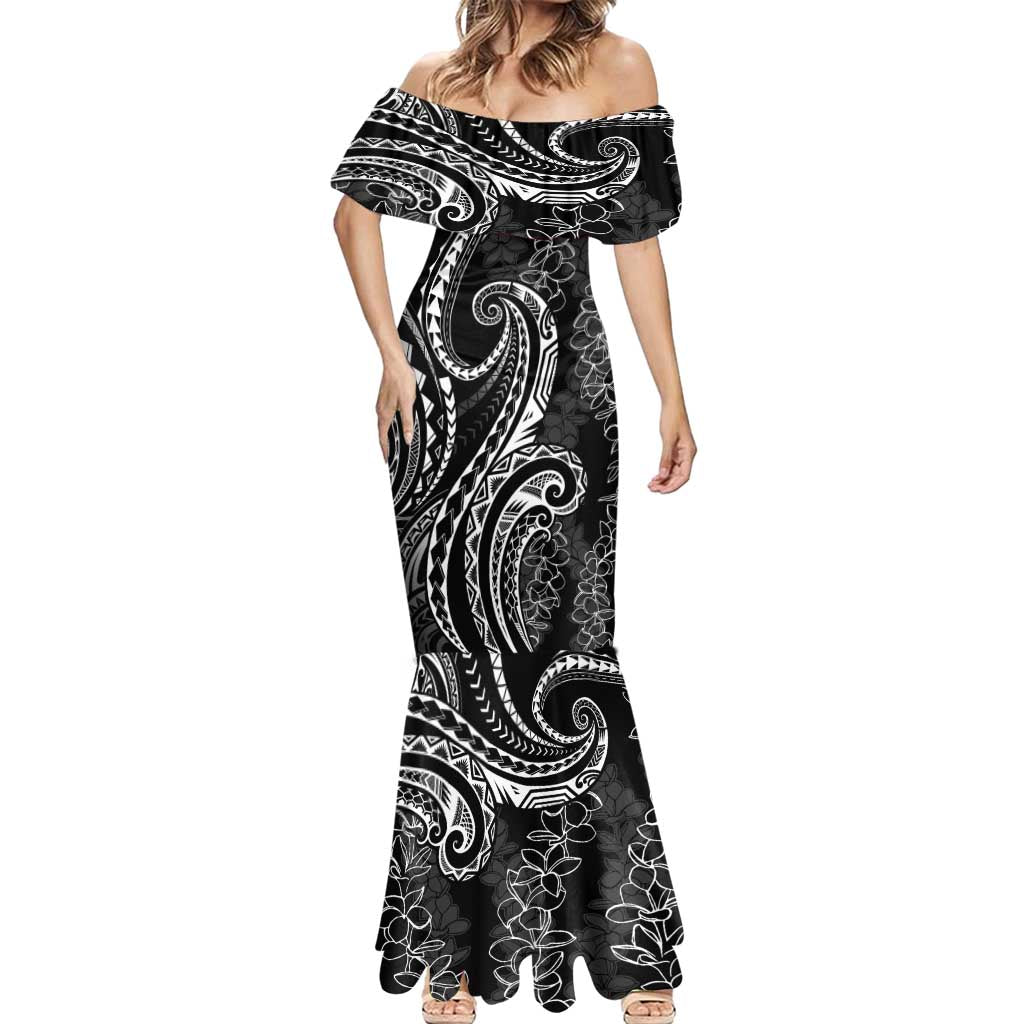 Polynesia Plumeria Lei Mermaid Dress Black Curves Motif