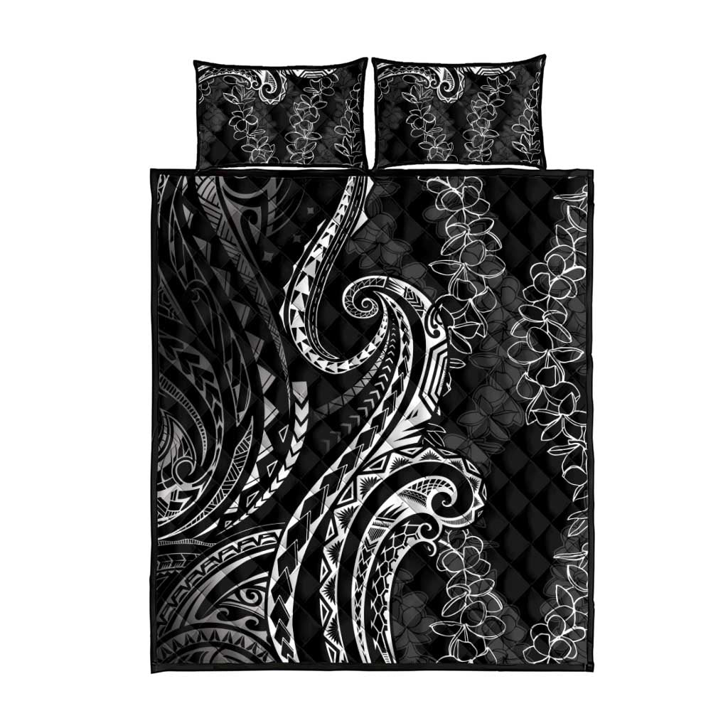 Polynesia Plumeria Lei Quilt Bed Set Black Curves Motif