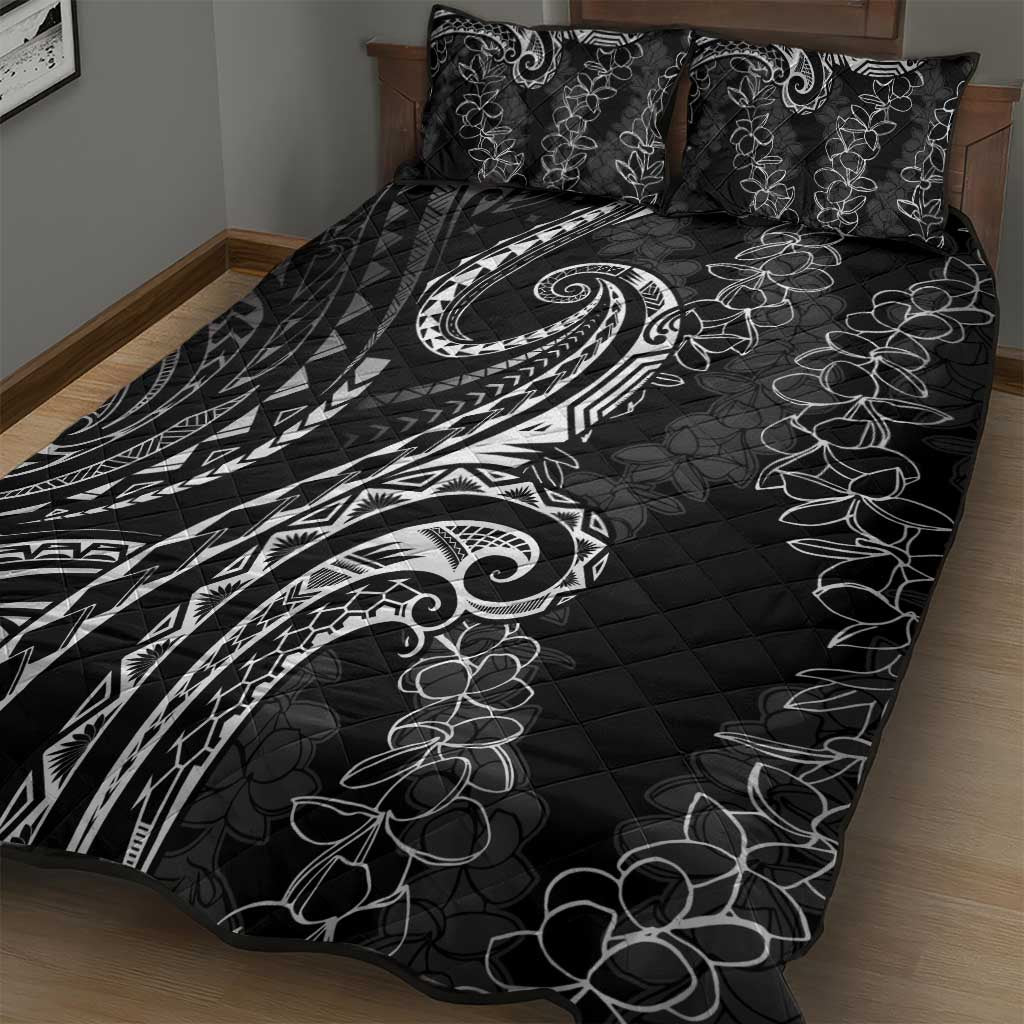 Polynesia Plumeria Lei Quilt Bed Set Black Curves Motif