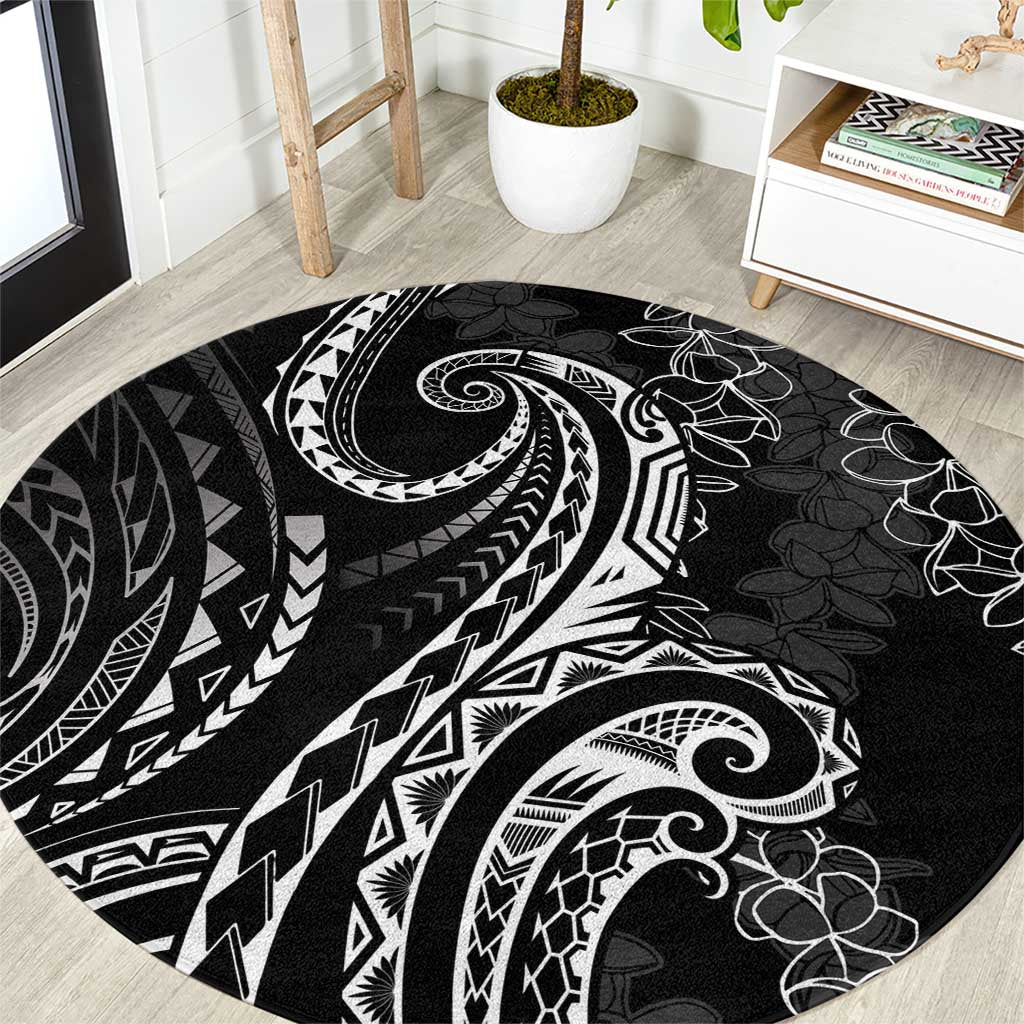 Polynesia Plumeria Lei Round Carpet Black Curves Motif