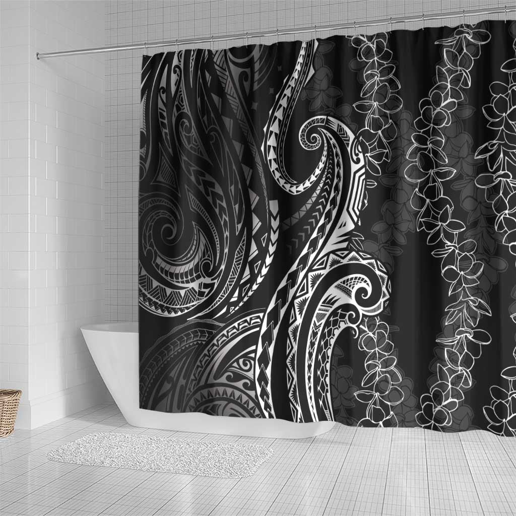 Polynesia Plumeria Lei Shower Curtain Black Curves Motif