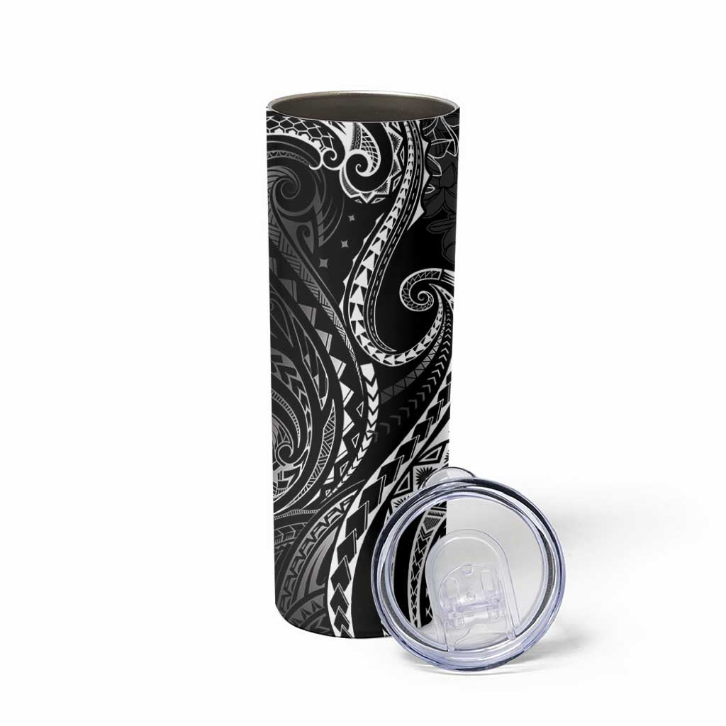 Polynesia Plumeria Lei Skinny Tumbler Black Curves Motif