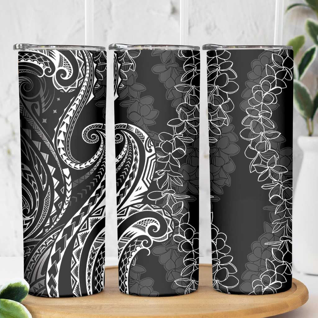 Polynesia Plumeria Lei Skinny Tumbler Black Curves Motif