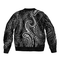 Polynesia Plumeria Lei Sleeve Zip Bomber Jacket Black Curves Motif