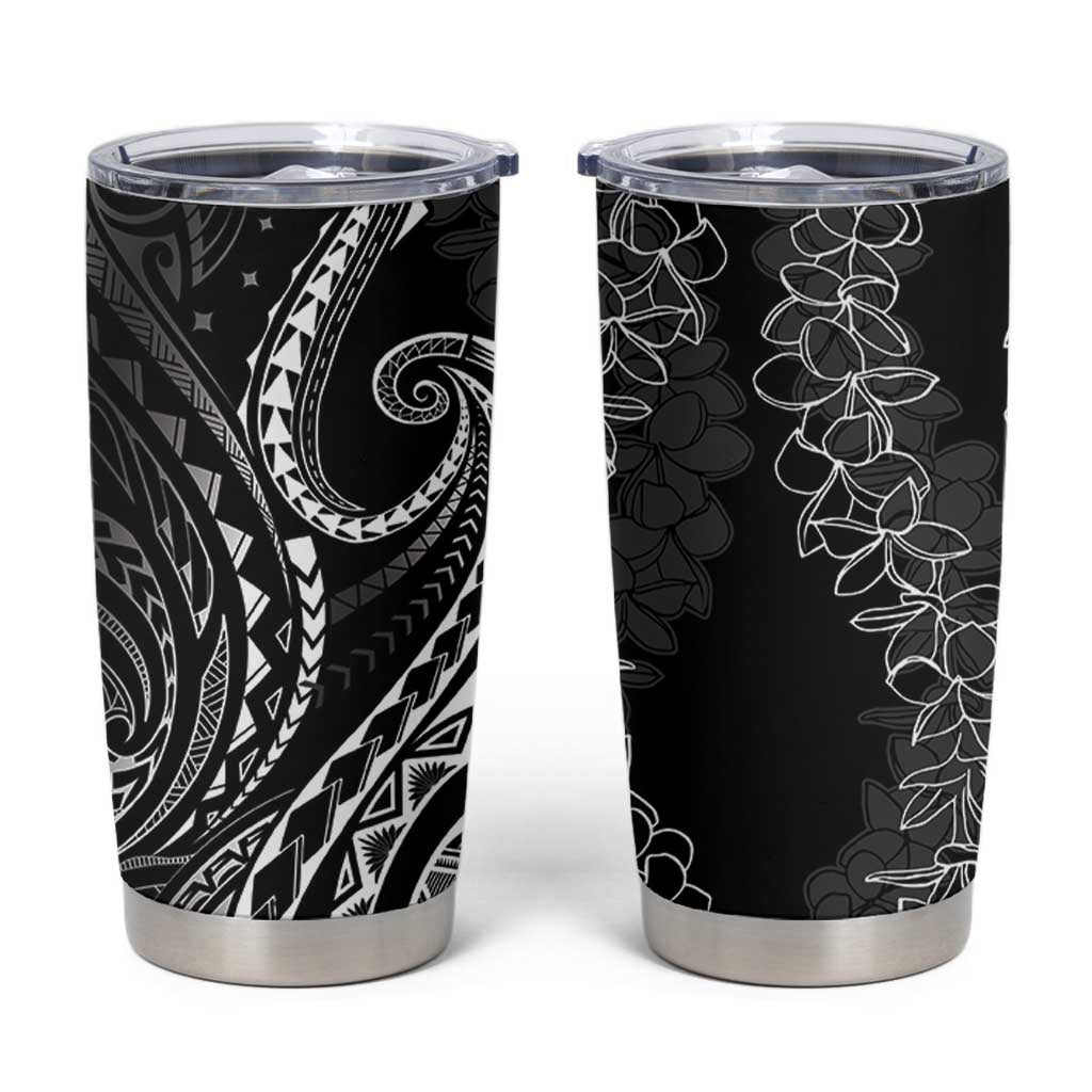 Polynesia Plumeria Lei Tumbler Cup Black Curves Motif