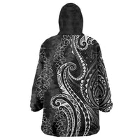 Polynesia Plumeria Lei Wearable Blanket Hoodie Black Curves Motif