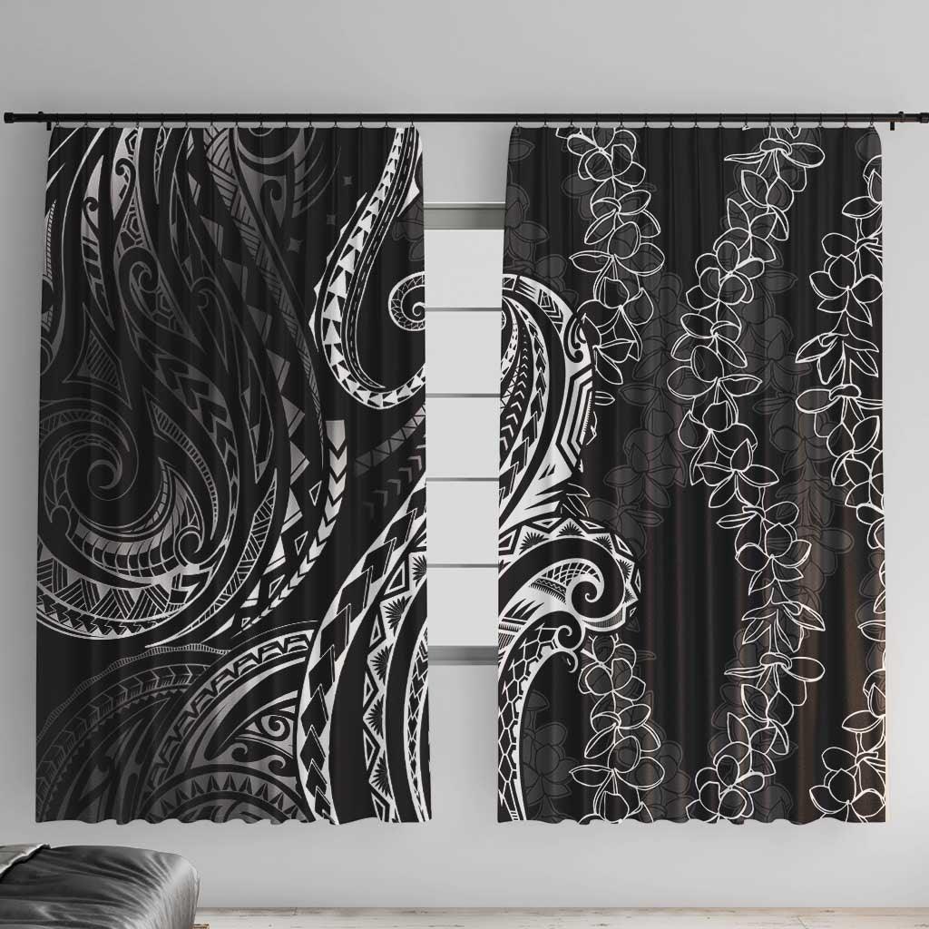 Polynesia Plumeria Lei Window Curtain Black Curves Motif