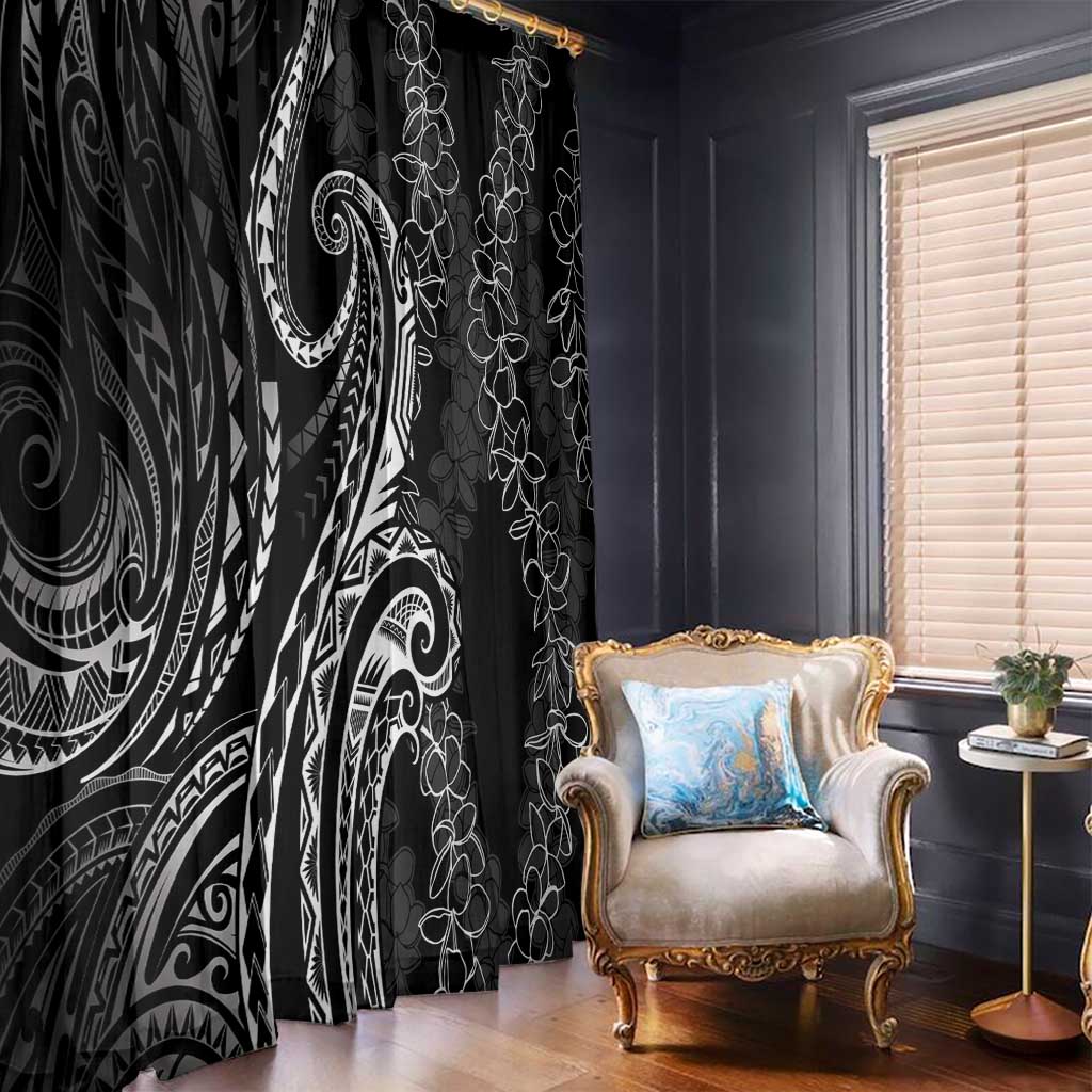 Polynesia Plumeria Lei Window Curtain Black Curves Motif