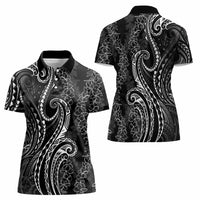 Polynesia Plumeria Lei Women Polo Shirt Black Curves Motif