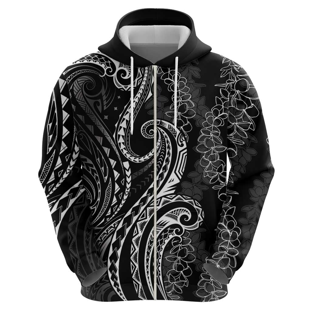 Polynesia Plumeria Lei Zip Hoodie Black Curves Motif