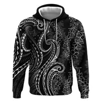 Polynesia Plumeria Lei Zip Hoodie Black Curves Motif
