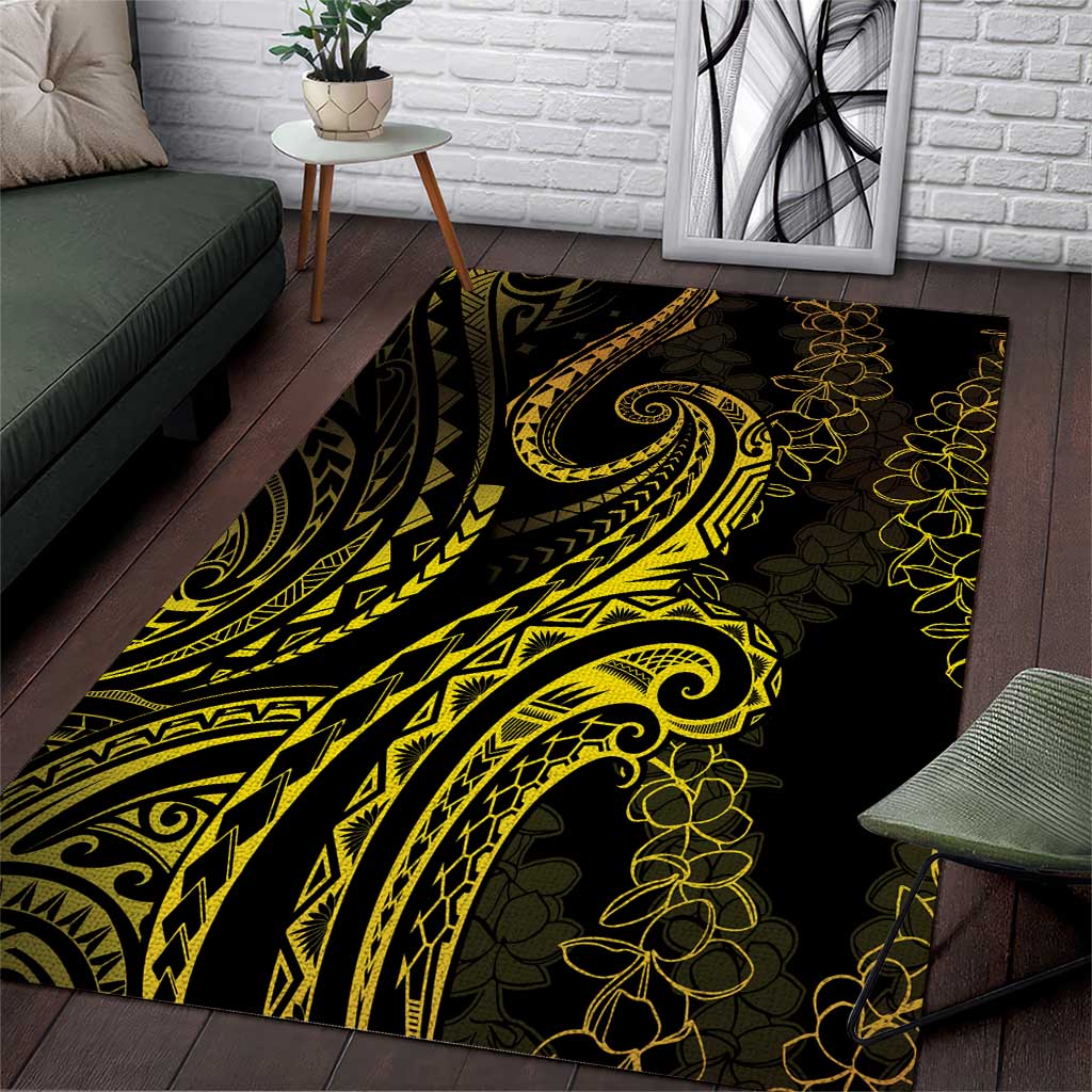 Polynesia Plumeria Lei Area Rug Black Gold Curves Motif