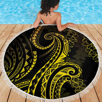 Polynesia Plumeria Lei Beach Blanket Black Gold Curves Motif