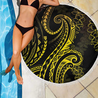 Polynesia Plumeria Lei Beach Blanket Black Gold Curves Motif
