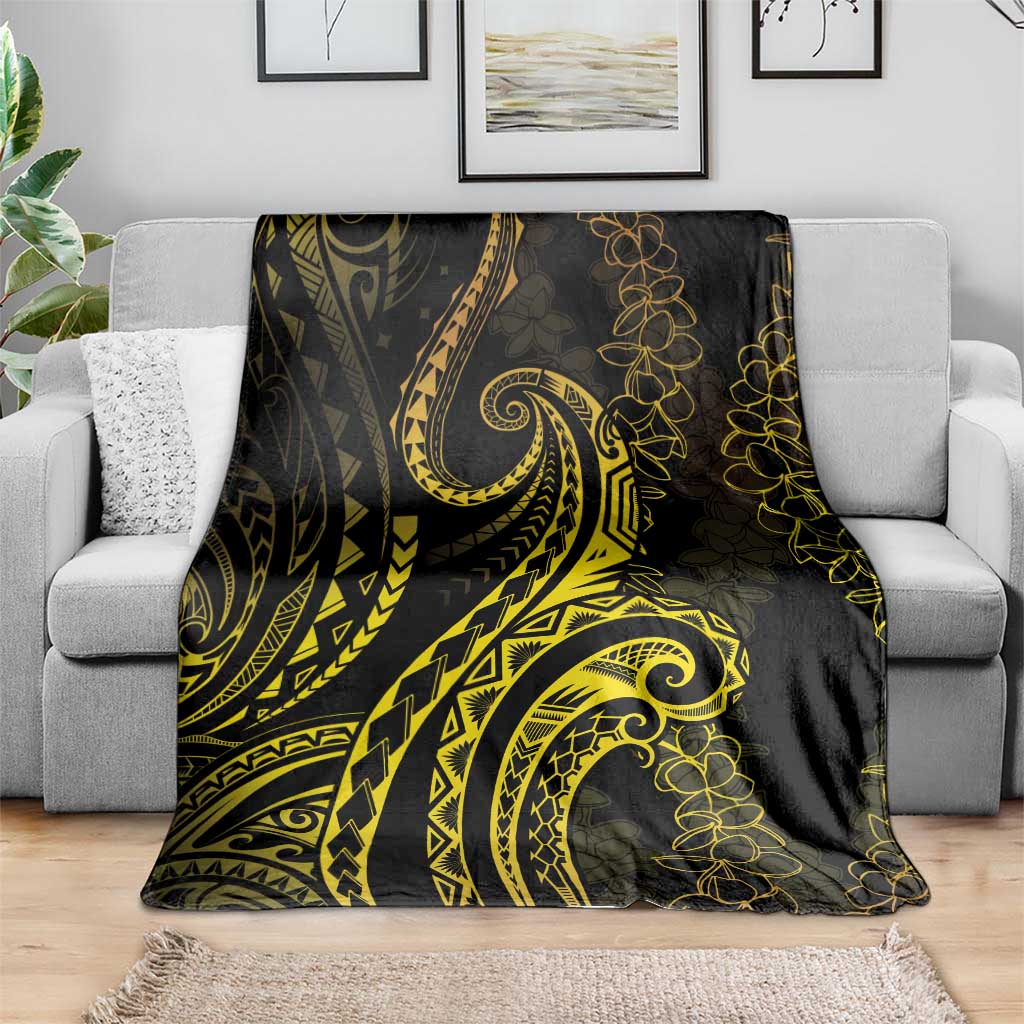 Polynesia Plumeria Lei Blanket Black Gold Curves Motif