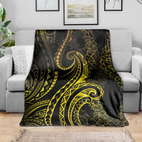 Polynesia Plumeria Lei Blanket Black Gold Curves Motif