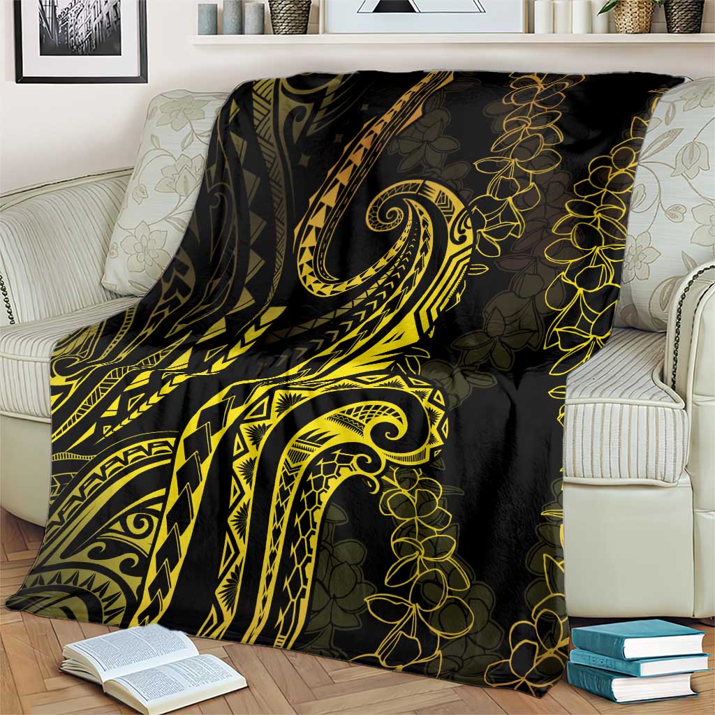 Polynesia Plumeria Lei Blanket Black Gold Curves Motif