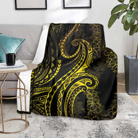 Polynesia Plumeria Lei Blanket Black Gold Curves Motif