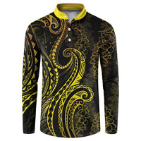 Polynesia Plumeria Lei Button Sweatshirt Black Gold Curves Motif