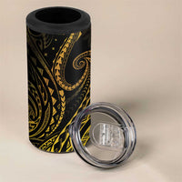 Polynesia Plumeria Lei 4 in 1 Can Cooler Tumbler Black Gold Curves Motif