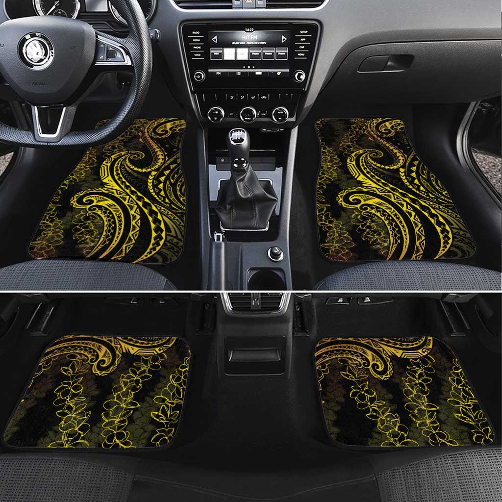 Polynesia Plumeria Lei Car Mats Black Gold Curves Motif
