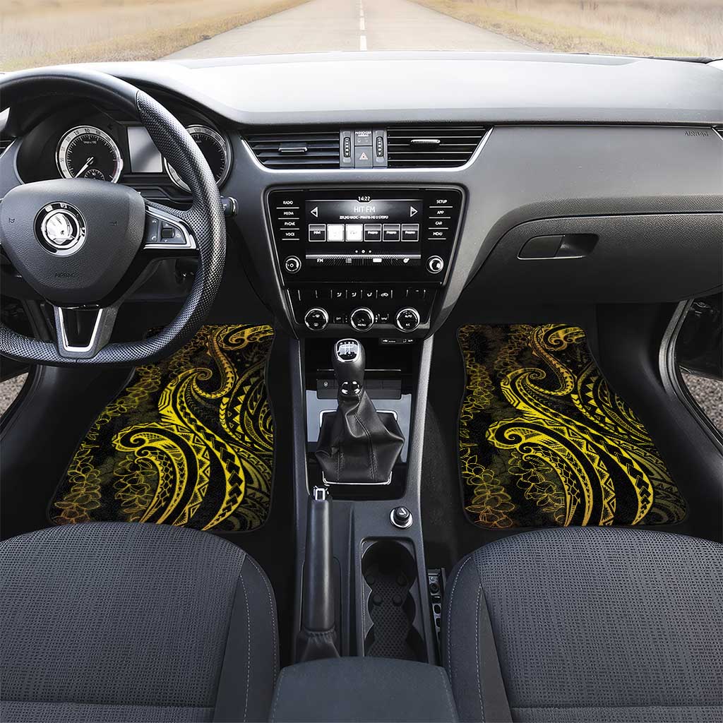 Polynesia Plumeria Lei Car Mats Black Gold Curves Motif