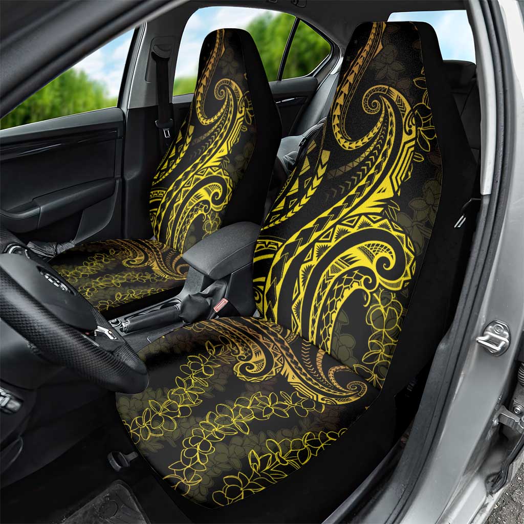 Polynesia Plumeria Lei Car Seat Cover Black Gold Curves Motif