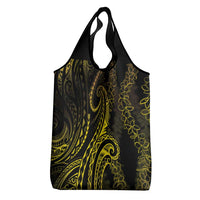Polynesia Plumeria Lei Grocery Bag Black Gold Curves Motif