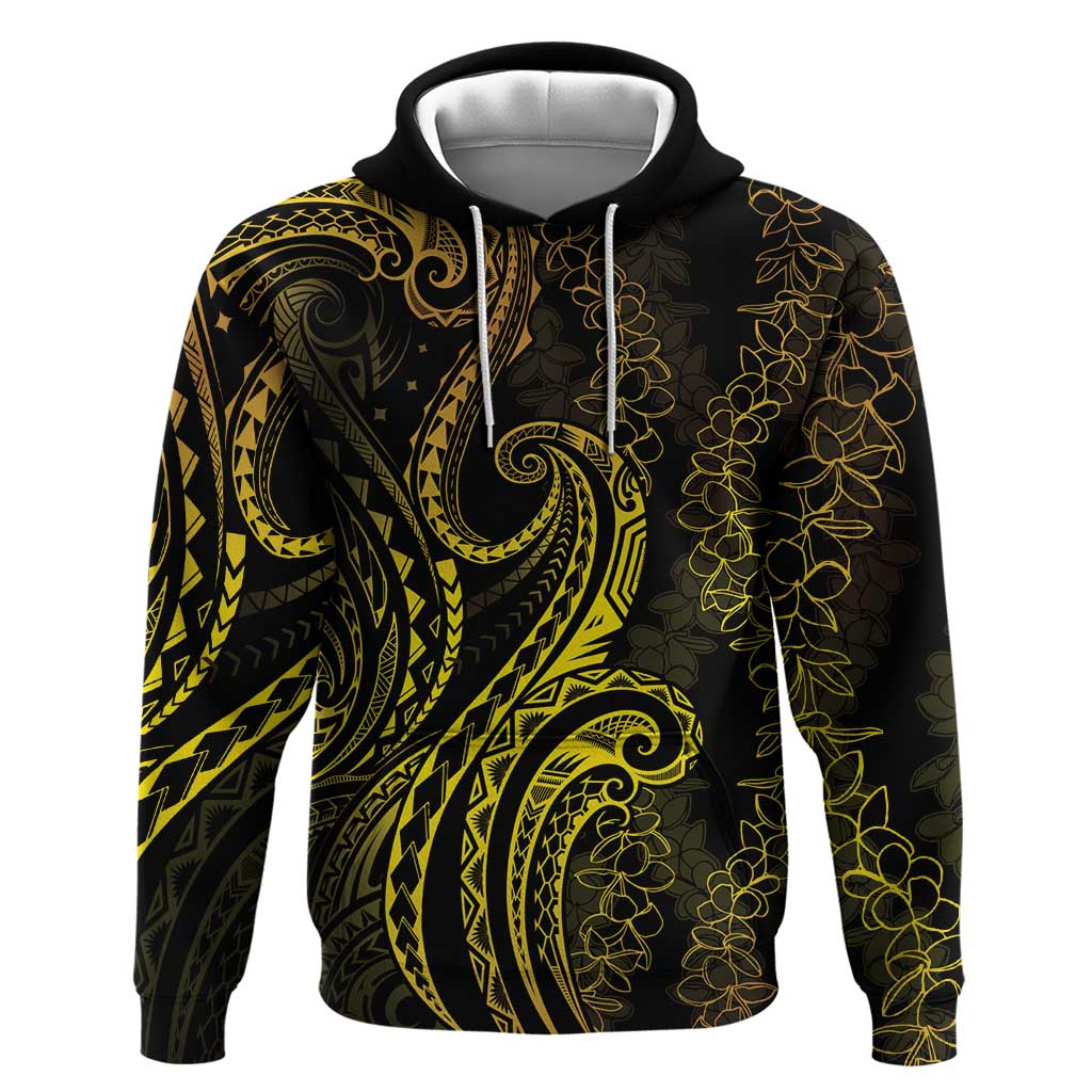 Polynesia Plumeria Lei Hoodie Black Gold Curves Motif