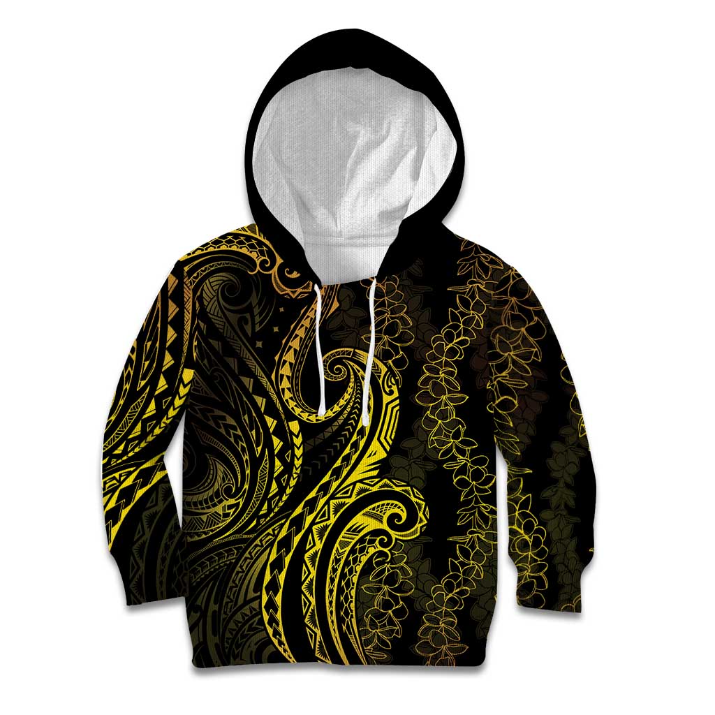 Polynesia Plumeria Lei Kid Hoodie Black Gold Curves Motif LT7 Hoodie Gold - Polynesian Pride