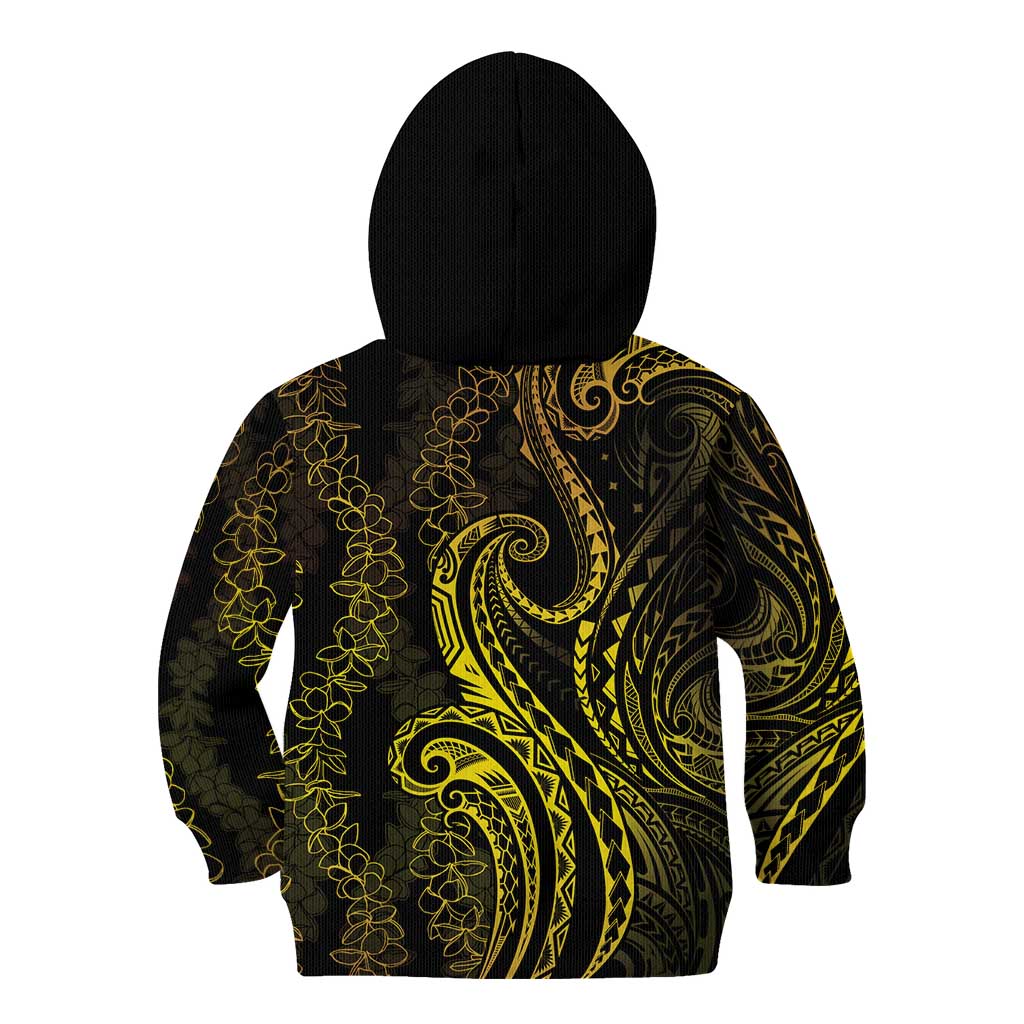 Polynesia Plumeria Lei Kid Hoodie Black Gold Curves Motif LT7 - Polynesian Pride