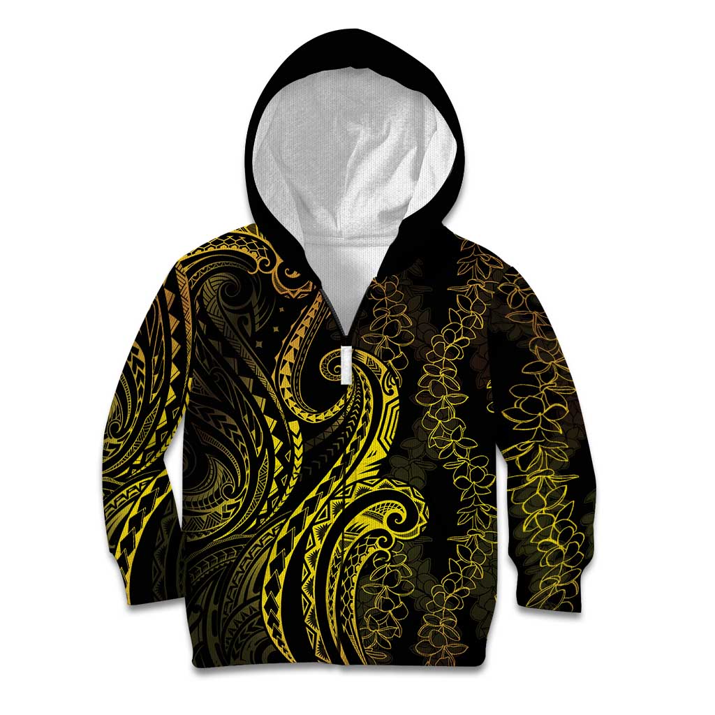 Polynesia Plumeria Lei Kid Hoodie Black Gold Curves Motif LT7 Zip Hoodie Gold - Polynesian Pride