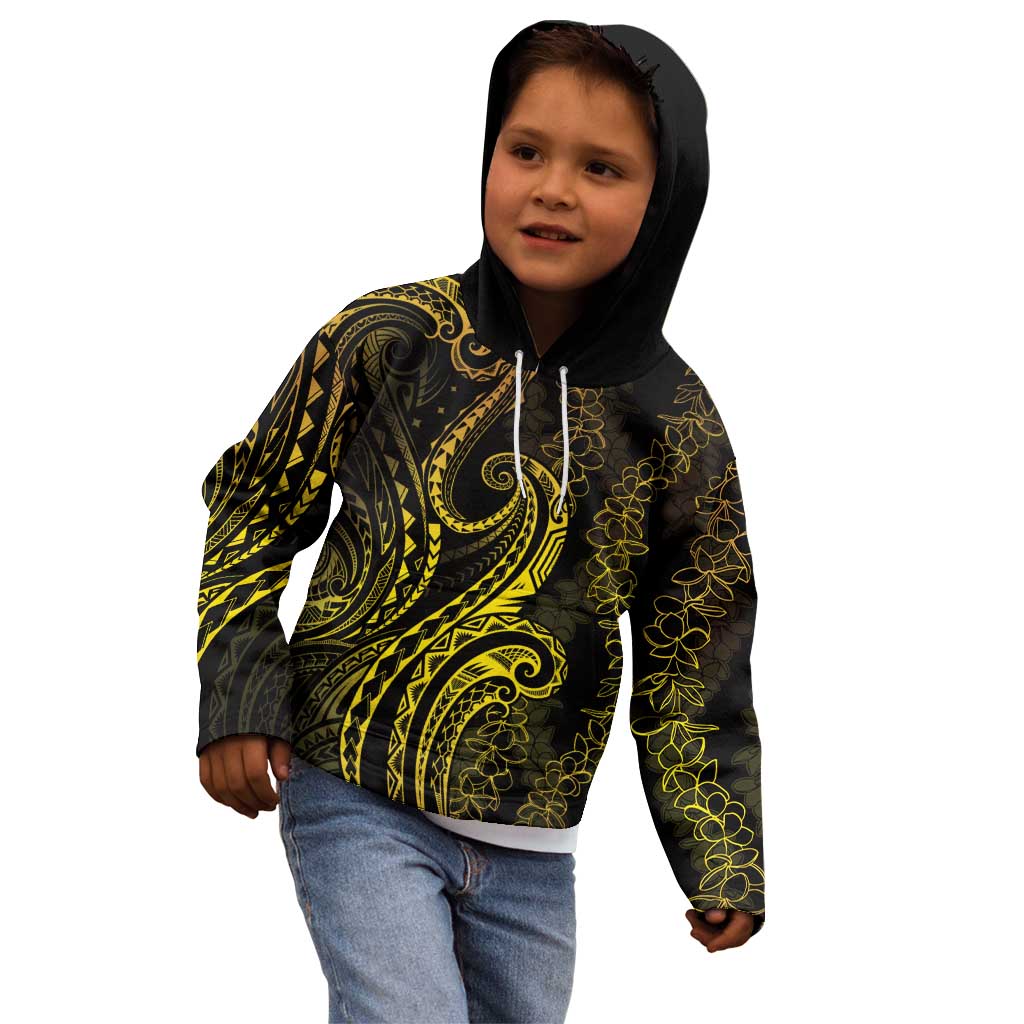 Polynesia Plumeria Lei Kid Hoodie Black Gold Curves Motif LT7 - Polynesian Pride