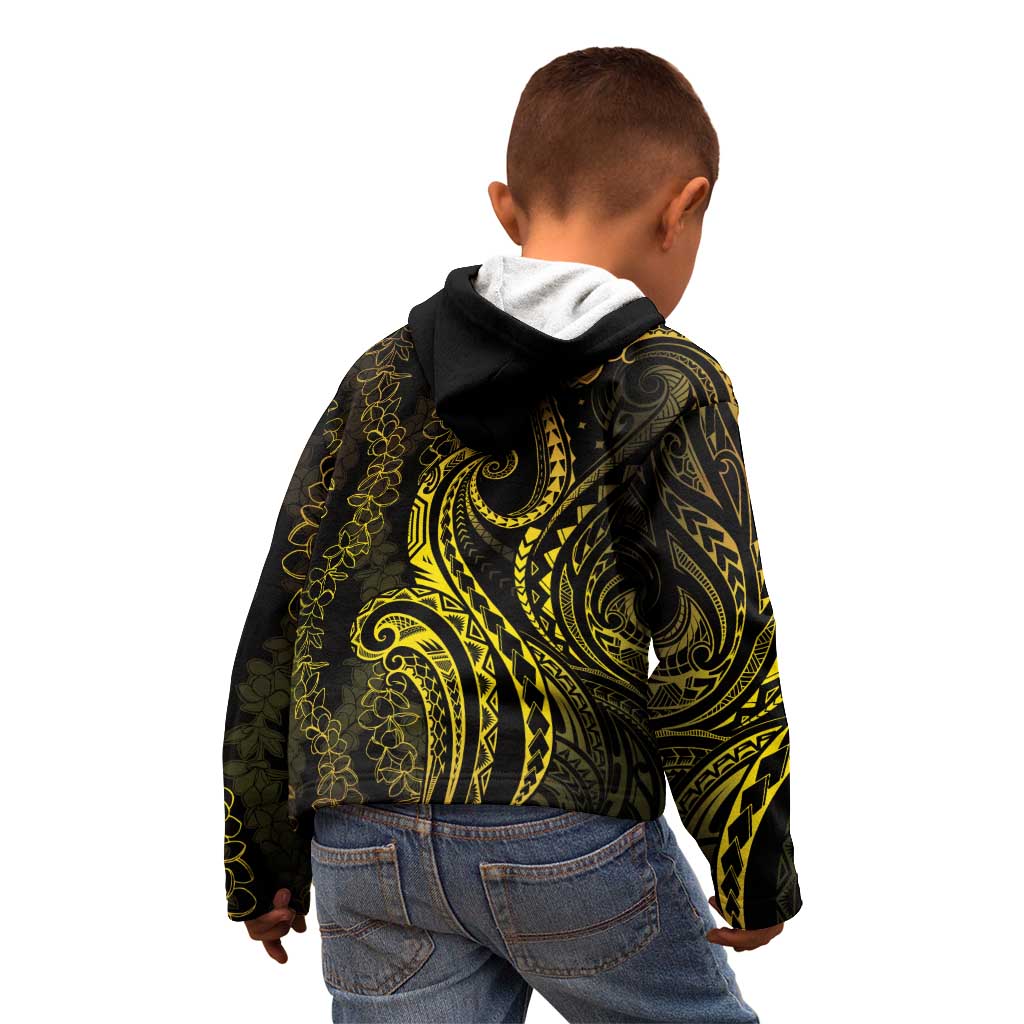 Polynesia Plumeria Lei Kid Hoodie Black Gold Curves Motif LT7 - Polynesian Pride