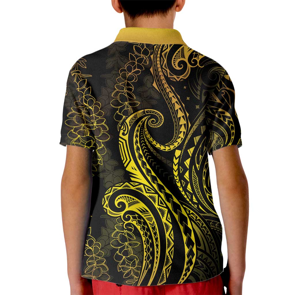 Polynesia Plumeria Lei Kid Polo Shirt Black Gold Curves Motif LT7 - Polynesian Pride