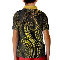Polynesia Plumeria Lei Kid Polo Shirt Black Gold Curves Motif LT7 - Polynesian Pride