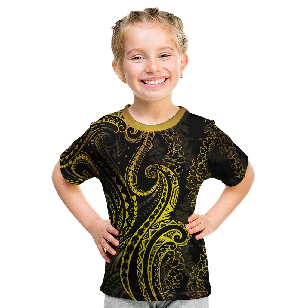 Polynesia Plumeria Lei Kid T Shirt Black Gold Curves Motif LT7 Gold - Polynesian Pride