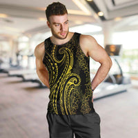 Polynesia Plumeria Lei Men Tank Top Black Gold Curves Motif